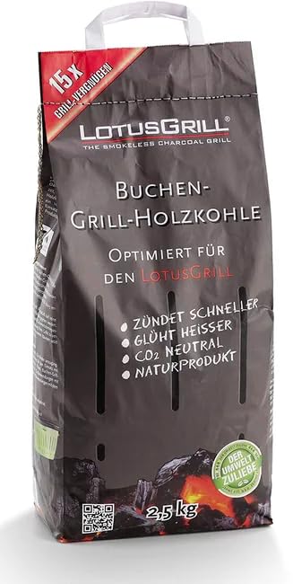 LotusGrill Kit Barbecue, Carbonella di Faggio 2,5 kg e Gel Combustibile 200 ml, per 15 Grigliate