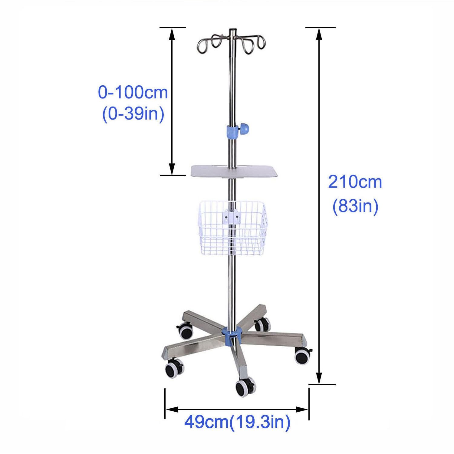 Support de Potence IV, Support de Potence IV à 4 Crochets, Support de Potence Portable, Support en Acier Inoxydable, 5 Roues de Frein(K)