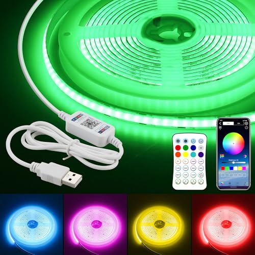 Image of 5V USB COB RGB LED Strip Light for Bedroom 10FT /3M Bluetooth LED Rope Lights Music Sync Self-Adhesive TV Backlight Flexible Color Changing Tape Light With Remote for Kitchen Home Decor 576LED /M