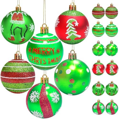 12 Pcs Christmas Tree Bulbs Ornaments, 2.4 Inch Red and Green Christmas Balls Ornaments, Shatterproof Plastic Xmas Ball Tree Decorations, Bulk Ornament Set