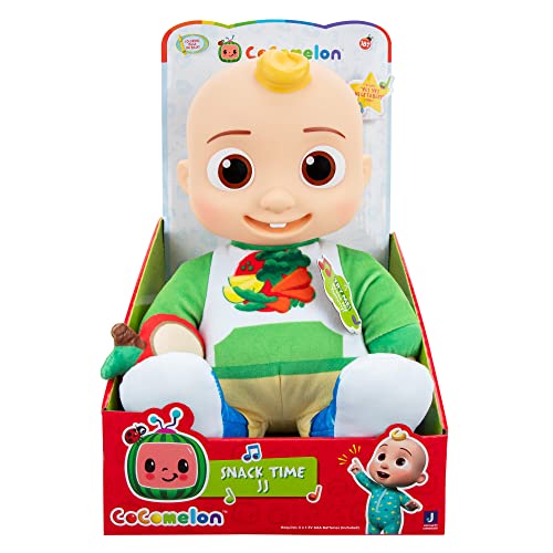 Cocomelon Snack Time JJ Plush Doll - Features JJ Doll with Red Apple Plush - Plays Sounds, Phrases, and Clips of ‘Yes Yes Vegetables Song’ - Toys for Kids, Toddlers and Preschoolers