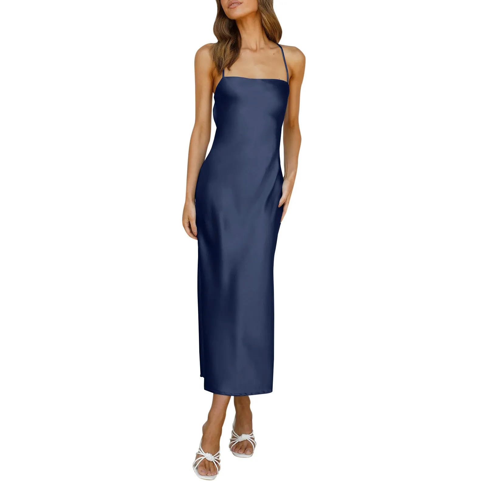 Tinbarry Abito da Sera Lungo Donna Con Spalline Sottili, Maxi Aderente Senza Schienale, Estivo Senza Maniche, Elegante a Portafoglio, a Coda di Pesce per Festa e Cocktail