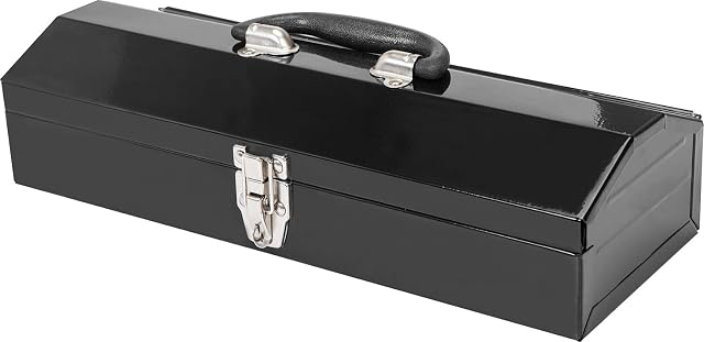 Torin ATB102B Boîte à outils portable en acier de style toit en pente de 16", fermeture à loquet en métal, noir