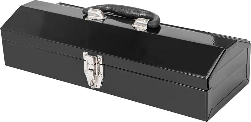 Torin ATB102B Caja de herramientas portátil de acero estilo techo a cuatro aguas de 16" con cierre de pestillo de metal, negro