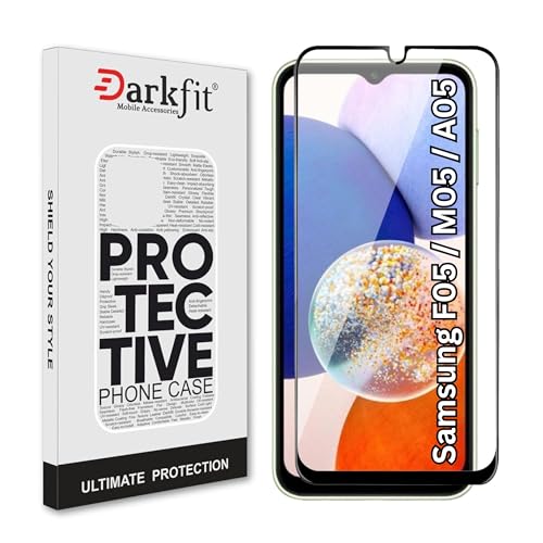 Image of DARKFIT Tempered Glass Premium Screen Protector Compatible for Samsung A05 /M05 /F05 | Edge to Edge Coverage with Easy Installation Kit | Scratch Resistance | HD Clear Glass (Black Border) | Pack of 1