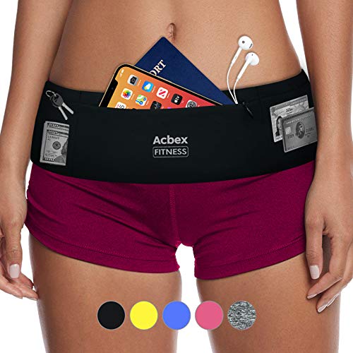 Slim Running Belt Waist Pack - Ultra Light Fanny Packs for Women & Men, Fits All Large Phones, Money Belt Waist Bag for Gym Workout Hiking Travel, with Strip Fastener & Concealed Zipper (3 Pockets)