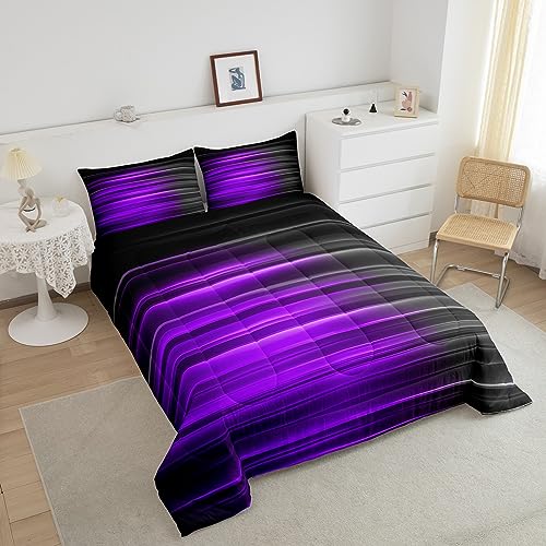 Image of Purple & Gray Abstract Geometric Comforter Set, Twin Size for Boys & Girls, Microfiber Bed Set with Kids Room Decor Duvet