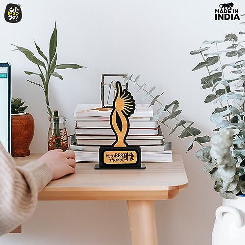 Image of GKD Gift for Friend Awards and Trophy Worlds Best Friend Beautiful Momento Friendship Day Gifts for Best Friend Black and Bamboo Design with Wooden Cutwork Birthday Gift for Friend (Size 10x6)