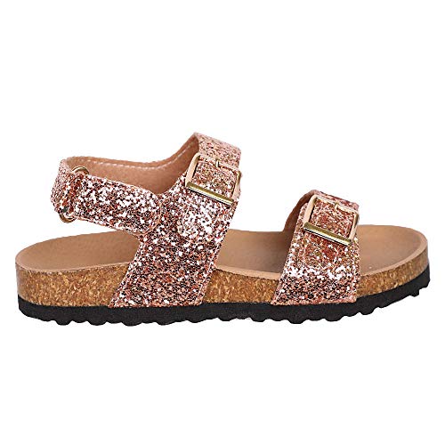 kids double strap cork glittery flat sandals (mars-1A)