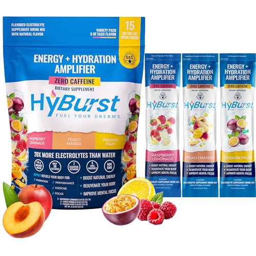 Hyburst Energy + Hydration Amplifier — Multivitamin Electrolytes Powder Packets — Vitamin D3 K2 — B6 B12 Vitamins Complex — L-Theanine Caffeine Free Energy Drink Powder — 15 Hydration Packets cover