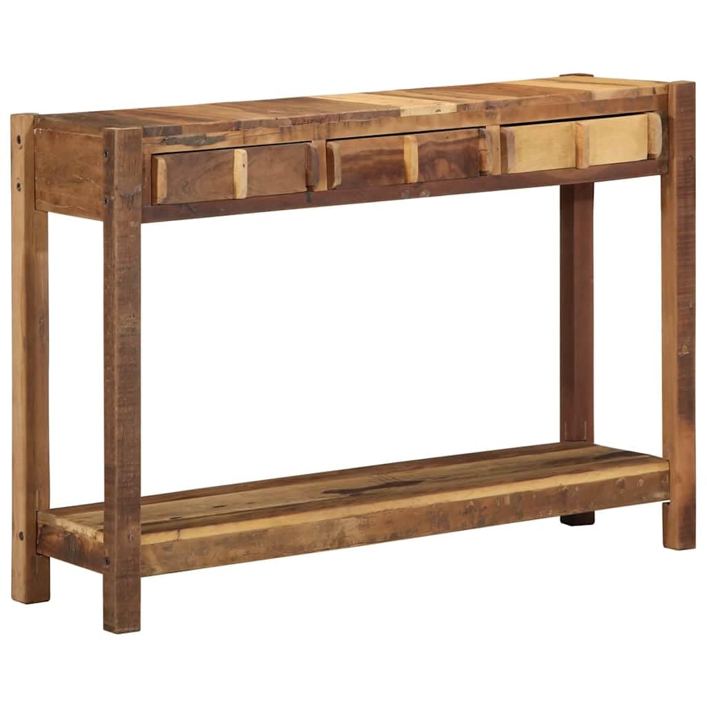 Table console marron 107 x 33 x 76 cm en bois massif recyclé avec 3 tiroirs, table de couloir étroite pour couloir, idée d'entrée