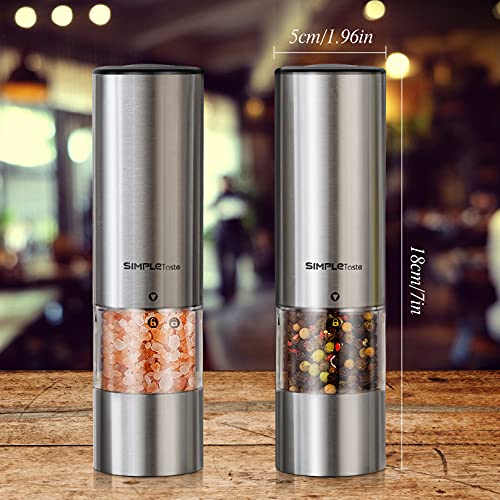 Simpletaste Electric Salt And Pepper Grinder Set, Automatic One Handed,Stainless Grinders With Lights And Adjustable Coarseness,Battery Operated #TOP6