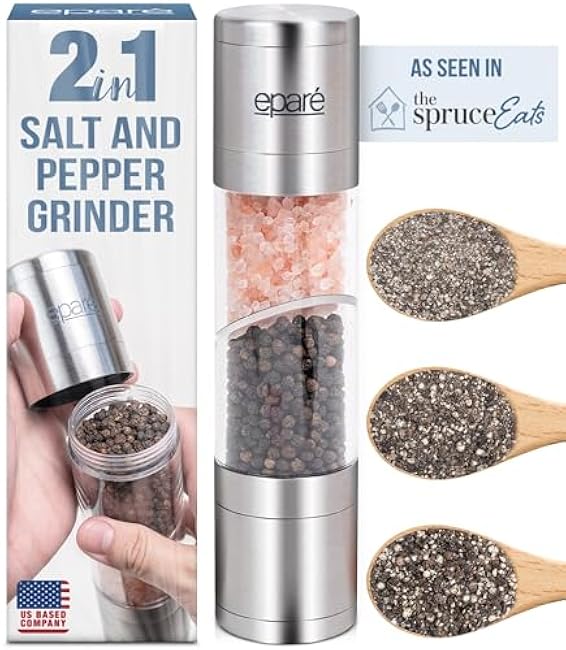 Epar¨¦ 2 in 1 Salt and Pepper Grinder Combo ¨C Manual Dual Salt and Pepper Grinder in One for Kitchen Use ¨C Stainless Steel All in One Himalayan Salt and Pepper Mill