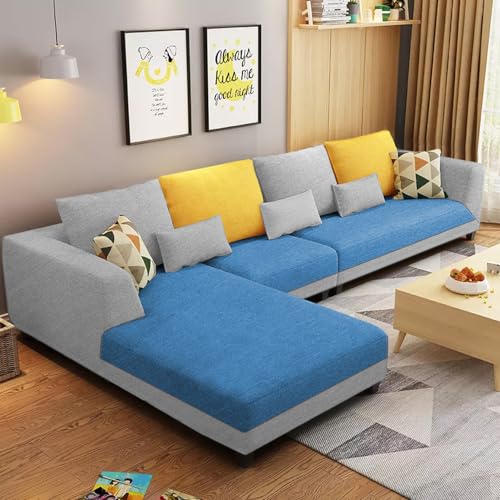 Image of Galib LHS 6 Seater L Shape Sofa Set for Living Room (Turquise Grey Fabric) Premium Fabric Sofa