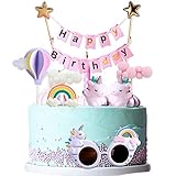 🦄【Materiales reutilizables de seguridad】 el adorno de pastel de fiesta cumpleaños unicornio niña está hecho de un material de modelado no comestible, liviano y muy duradero, y los nubes están hechos de espuma, son seguros, livianos y reutilizables, adecuados para que los niños los usen.