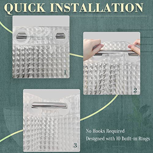 Image of No Hook Shower Curtain or Liner - 8G Heavy Duty Grid Bathroom Shower Curtain No Hooks Required, Waterproof Plastic & PVC Free, Standard Size 71 x 74, Square