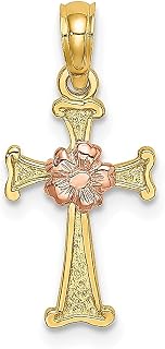 Colar de dois tons de ouro amarelo cruz religiosa flor pingente pingente elegante joias finas para mulheres presentes para ela, Pedra