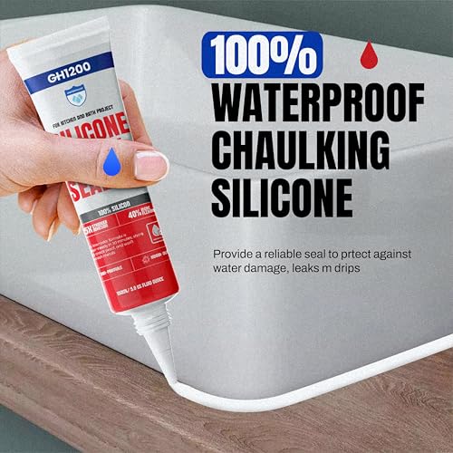 Image of GH1200 White Silicone Sealant - 150 ML /5 FL Oz Waterproof Sealant for Kitchen & Bathroom - Shrink & Crack Proof Silicone Caulk - Indoor & Outdoor Use Sealant - Strong Formula Silicone Adhesive Tube