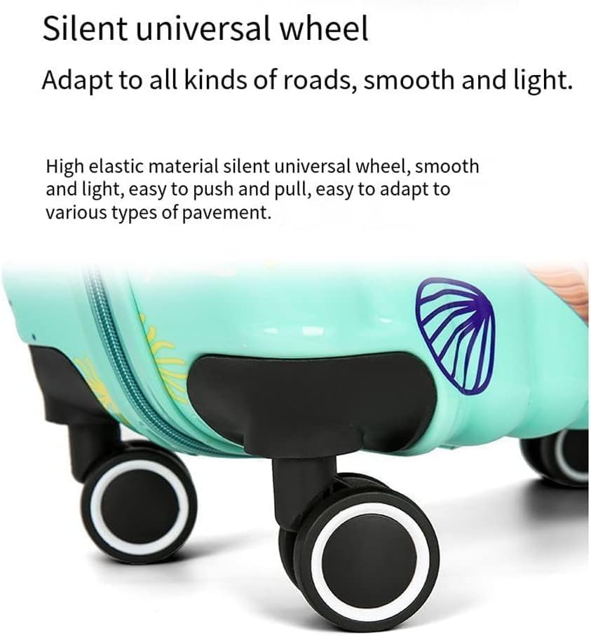 Image of ADSON Children 3D Cute Mermaid Sea Shell Design Pearl Print Kids Trolley Bag Cabin Suitcase for Children Teens 360 Travel Trolley Child Hardsided Suitcase Boy Girl Luggage (Mermaid Sea Green)