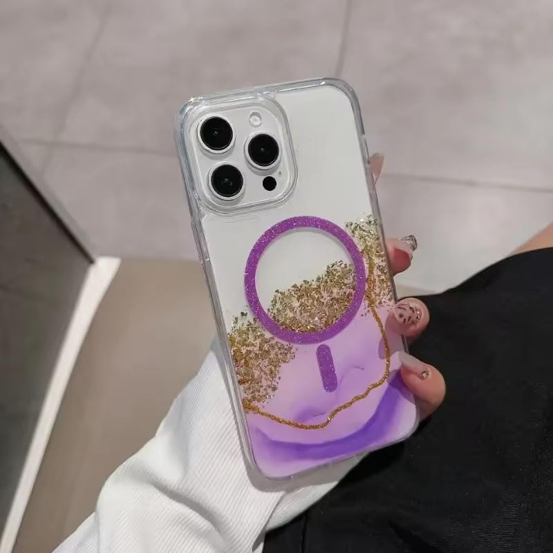 Image of mobistyle Compatible with iPhone 14 Pro | Magentic Glitter Gradian Elegant | Camera Lens Protection Back Cover Case for Women Girls iPhone 14 Pro (Purple)