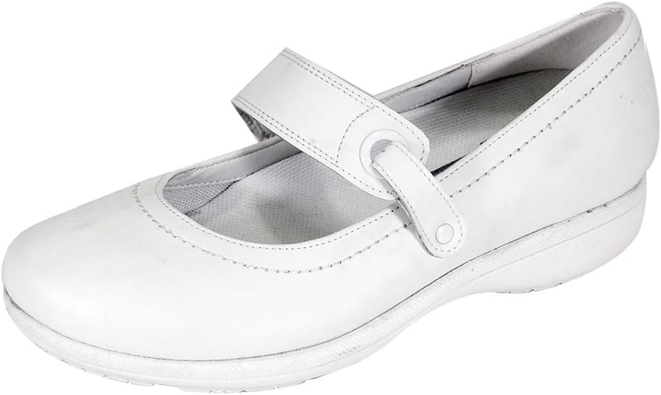 24 Hour Comfort Kristi (1044) Women's Wide Width Classic Comfort Mary Jane Leather Shoes White 6