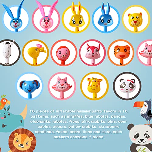 16 Pcs Inflatables Toys Animals Stick With Sound Jungle Safari Animal Balloons Sticks Giraffe Elephant Inflatable Hammer Blow Up Toys For Animal Theme Birthday Party Favors Decorations #TOP1