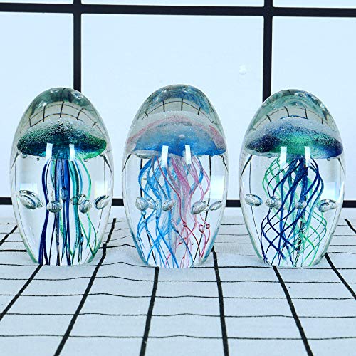 Eustuma Hand Blown Glass Jellyfish Figurine Ornament,Sea Animal Ornament For Fish Tank Aquarium,Sea Animals Collection For Birthday Gift,Office Glass Paperweight For Desk. #TOP2