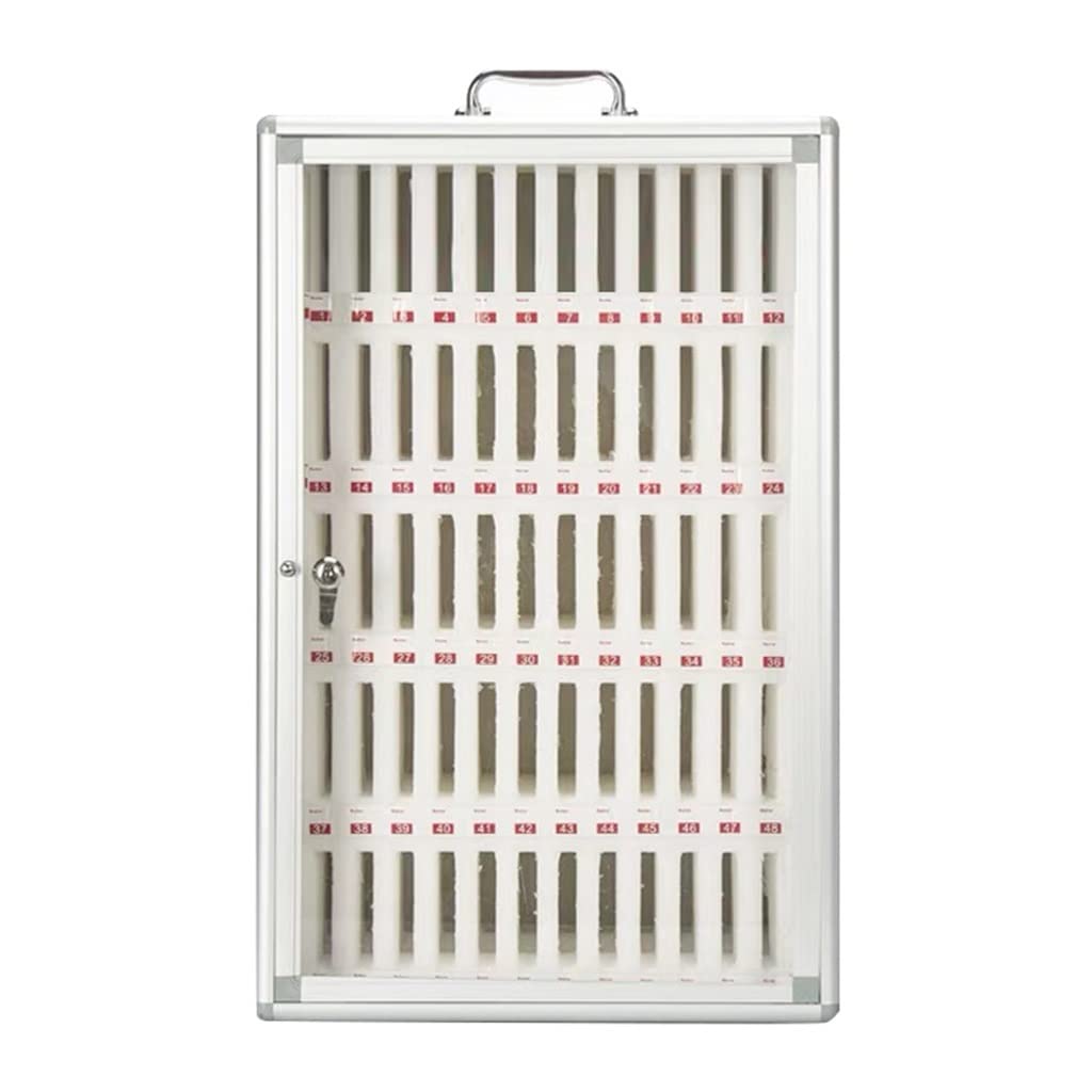 Cell Phone Storage Box 12-60 Slot Mobile Phone Storage Cabinet Aluminum Alloy Phone Lock Box Wall Mounted for School Factory Company(Silver-A,60)