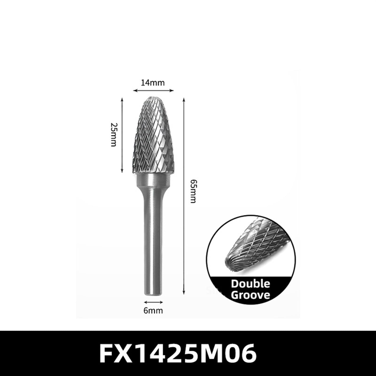 Trzpień 6 mm typ F FX1020 F1225 pilniki obrotowe z węglika wolframu bity grawerowanie narzędzie obrotowe rdzeń limonkowy (FX1425M06 1 szt.)