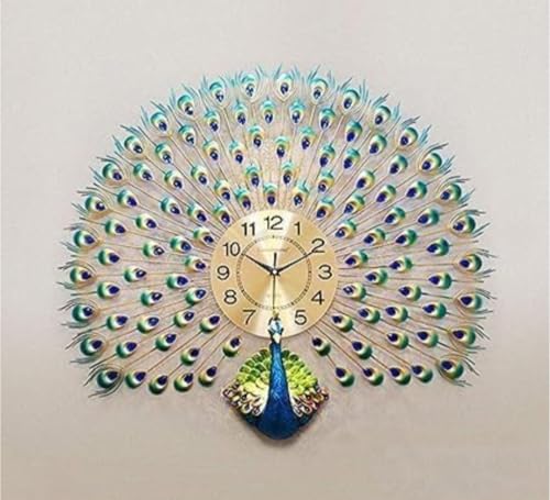 Image of Peacock European Style Luxury Living Room Analog Clock 3D Diamonds Non-Ticking Silent Creative Personality Silent Metal Large Crystal Quartz Art Wall Decorative (Multi) Luxury Gold