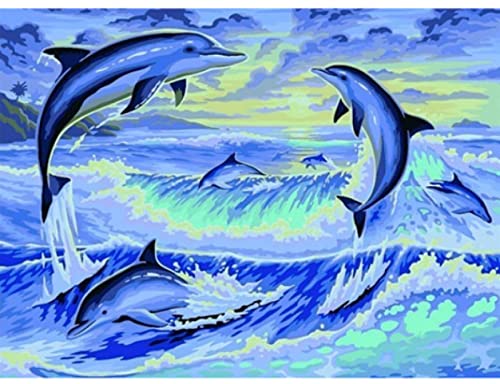 Pintura de diamante 5D de alta definición con diseño de delfín de surf en 30x40 cm