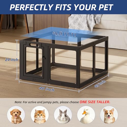 Image of Clear Acrylic Dog Playpen Indoor, Puppy Cat Small Pet Play Pen, Pet Cat Playpen for Rabbits, Dog Fence Crate Kennel Whelping Cage (Black, 8 Panel)