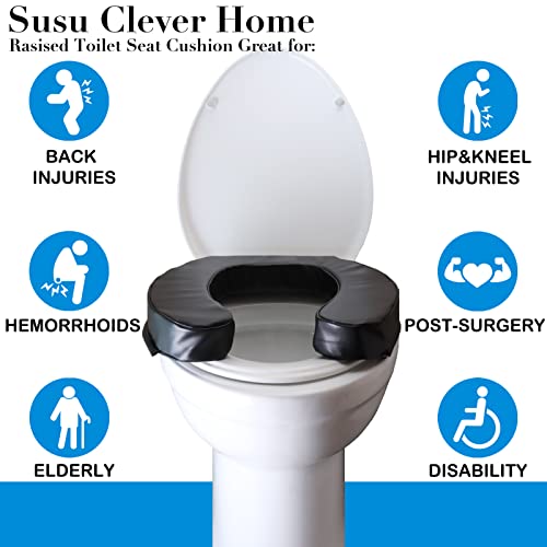 Raised Toilet Seat Cushion - Padded Toilet Seat Risers For Elongated And Standard Seats - Soft Toilet Seat Cushion For Coccyx Tailbone Pain Relief - 2" Cushioned Pad For Seniors, Handicapped, Disabled #TOP1