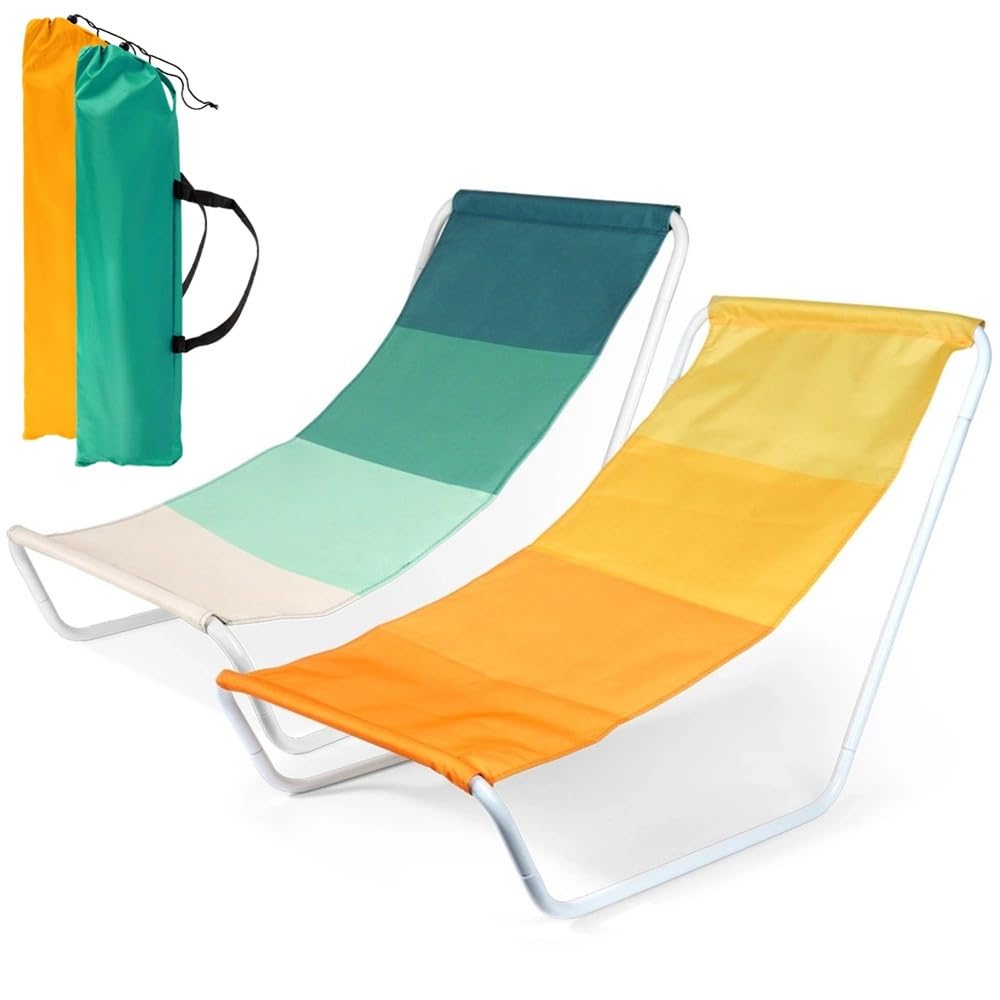 Vilde Chaise de Plage Pliable Lot de 2 | avec sac de transport Chaise de camping légère basse Jardin Balcon Terrasse Cadre en métal Siège en polyester Portable Set