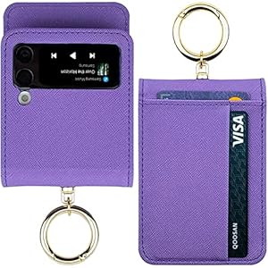 Qoosan Galaxy Z Flip 3 Case with Ring Card Holder, Hinge Protection PU Leather Wallet Phone Cover for Samsung Galaxy Z…