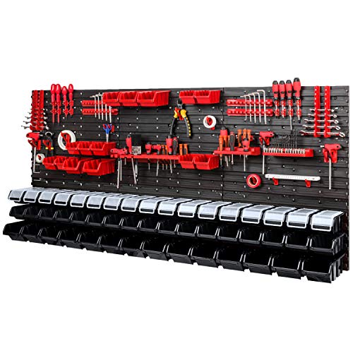 Werkzeugwand – 1728 x 780 mm - Lagersystem SET Lochwand mit Werkzeughaltern und Stapelboxen mit Deckel - Wandregal Werkstattregal Schüttenregal Sichtlagerkästen