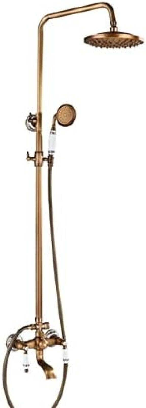 GLJTUO Shower system, Brass Antique Shower 8 Inch Faucets Set Porcelain Ceramic Shower Column Swivel Rotate Bath Spout Dual Knobs Mixer Tap Bath Shower Kit,Antique Brass A02,Age,Aged Brass A01
