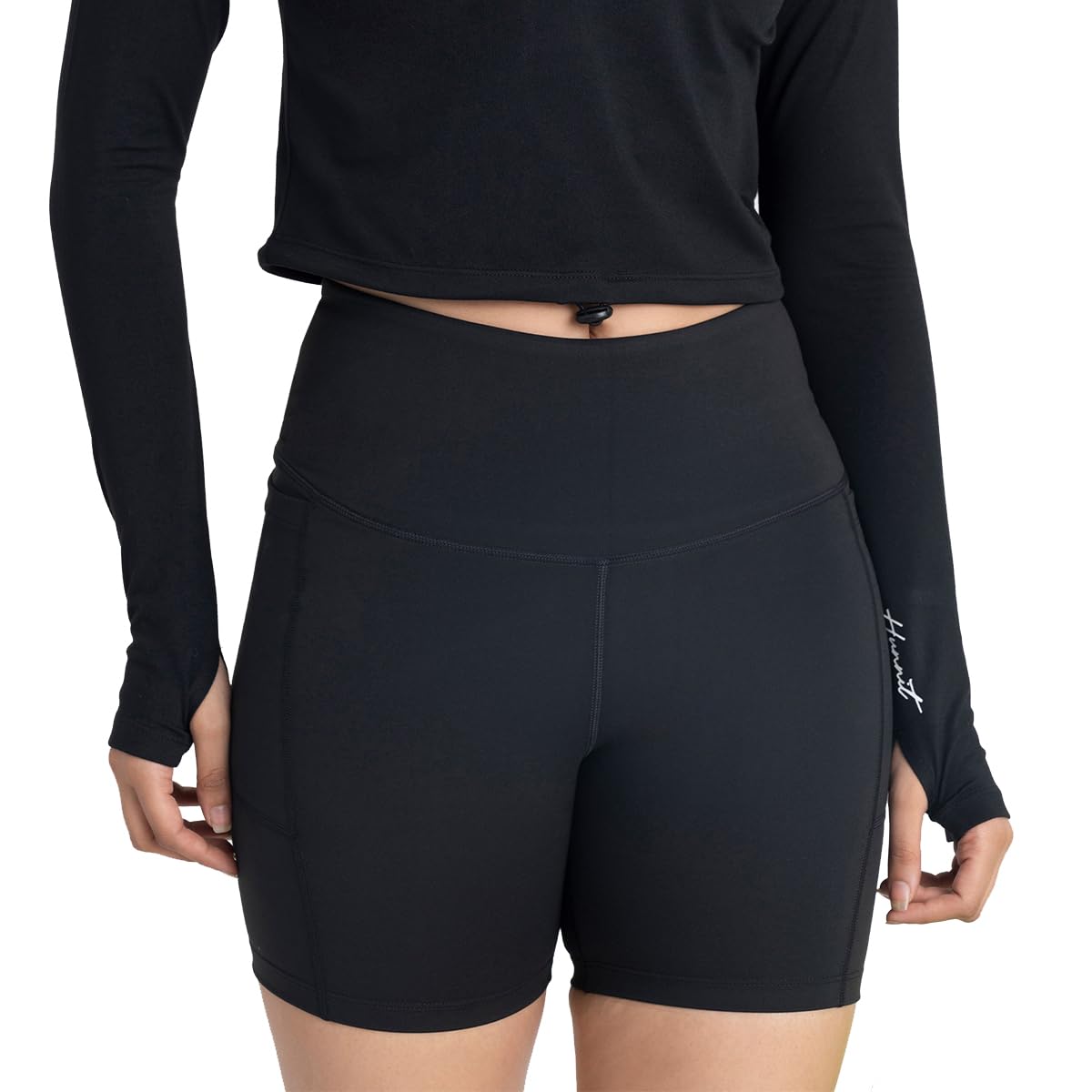 hunnit Cycling Shorts for Women | High Waisted Cycling Shorts with 2 Side Pockets| 4 Way Stretch | Moisture Wicking Fabric | Cycling Shorts for Workout, Running, Squats | Zero Transparency-picture-36