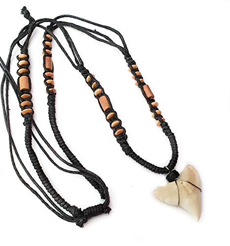 Swimmi Genuine Mako Shark Tooth Necklace for Men Women Boy Girl with Seed Beads and Adjustable Waxed Cord Handmade Jewelry BA369
