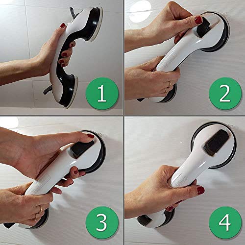 Fchome 2 Pcs Shower Wall Suction Cup Grab Bars With 4 Pcs Self-Adhesive Hooks, Bathroom Balance Bar-12 Inch Shower Handle Bar Offers Safe Grip With Strong Hold Suction Cup For Safety Grip Grab,Black #TOP1