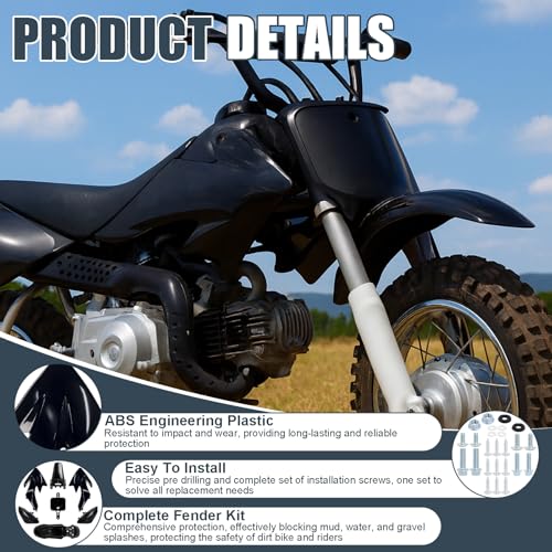Image of Podoy CRF50 Plastics Kit, ABS Body Fender Kit Compatible with CRF50F CRF 50 XR50 SDG SSR 110 125 Coolster 125 Baja DR70 50cc-160cc Pit Dirt Bikes, Complete Fairing Set (Black)