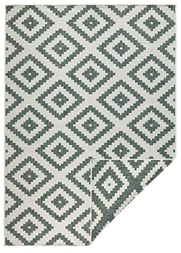 NORTHRUGS Outdoor Rug Malta Reversible Rug Weatherproof Modern Geometric Pattern Runner for Balcony Patio Garden Conservatory Living Room Rug Waterproof Polypropylene Green Cream 80 x 150 cm - Image 3