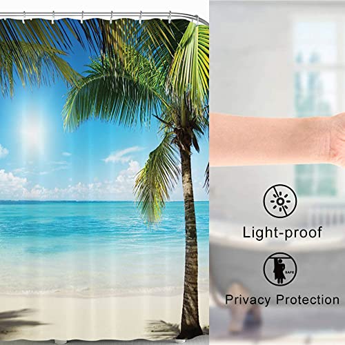 NiCoLa Shower Curtain Beach Scene Curtains for Bathroom Shower with 12 Hooks, 3D Waterproof Shower Curtain - Image 3
