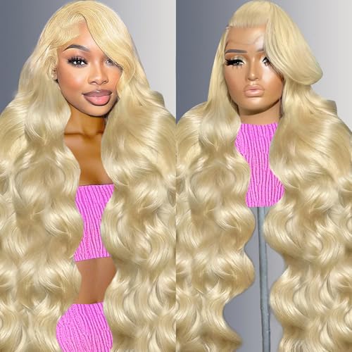 Muspluto 30 Inch 613 Lace Front Wig Human Hair 200 Density Blonde Wig Human Hair Body Wave Lace Front Wigs Human Hair Pre Plucked 613 13X4 HD Lace Frontal Wigs Human Hair for Women Natural Hairline