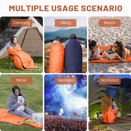 Snuggle Sac Orange Fall Outdoor Puffy Camping Blanket, Packable Water Resistant Warm Stadium Hiking Blanket thumb #5