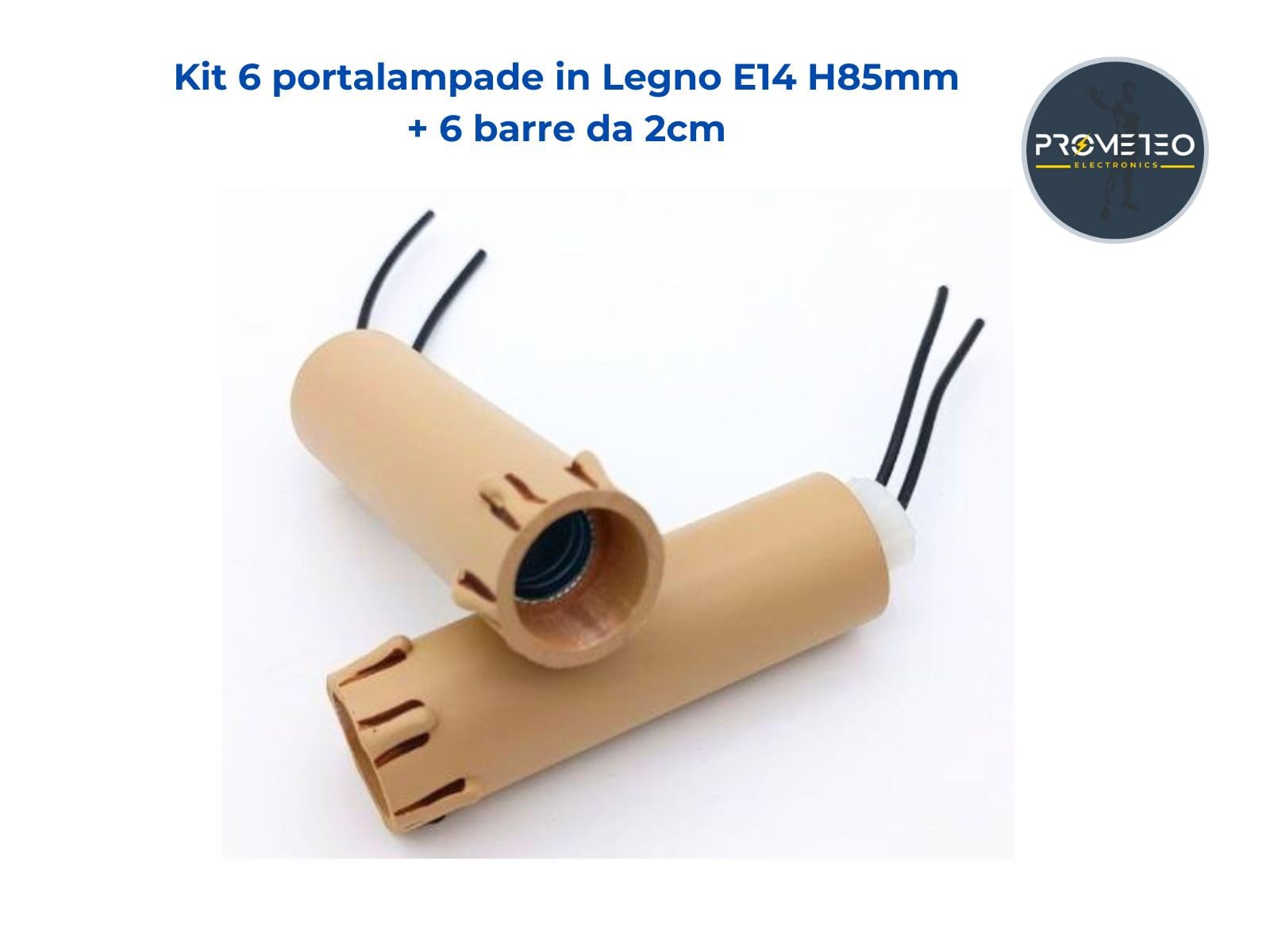 Kit 6 Portalampade E14 Candela in Legno Antichizzato 85mm con Barre Filettate M10 – Ricambi per Lampadari, Candelabri e Applique Vintage