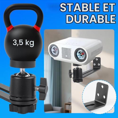 xiruiubao Support Videoprojecteur Mural Support Projecteur Pivotant à 360° Vis de 1/4 Pouce,Métallique Support Retroprojecteur pour Home Cinéma Bureau Salon Chambre à Coucher,Noir – vue 7