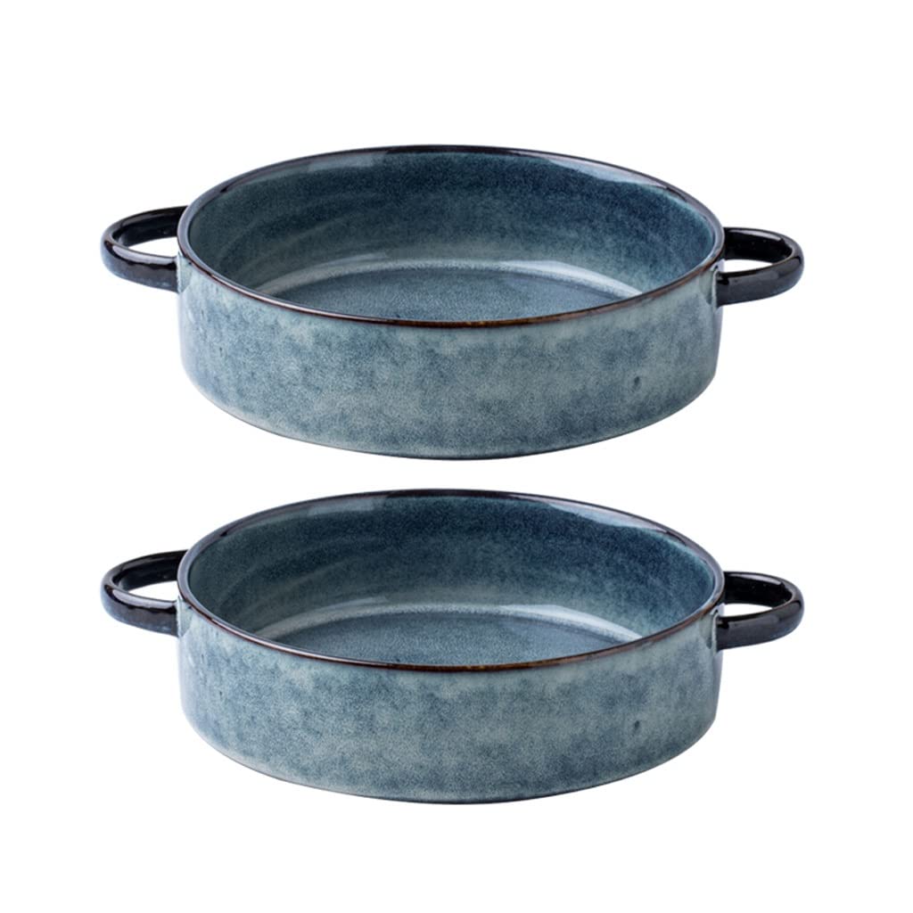 Talerze obiadowe Talerz z podwójnym uchem Ceramiczny talerz do zupy Głęboki talerz Domowy talerz na warzywa Talerz śniadaniowy Retro Duży talerz na zimne dania(B2pcs)