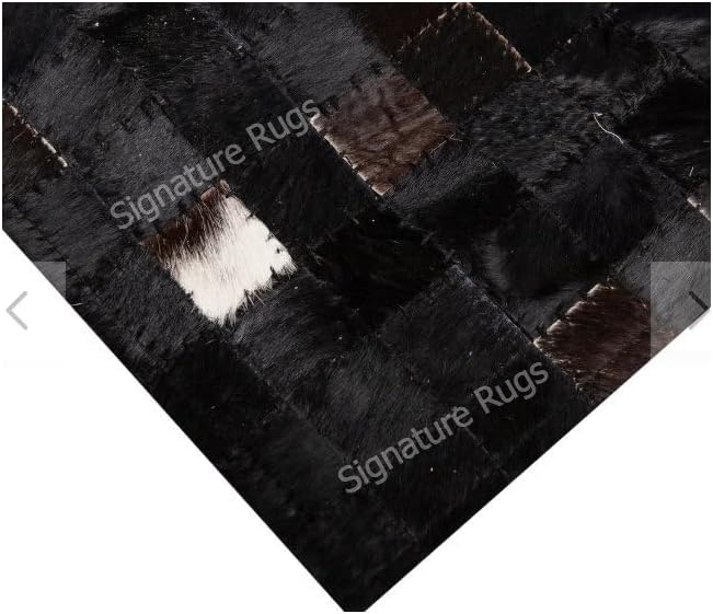 Handmade Premium Cowhide Leather Carpet, Black Cola and White, Modern Geometric Pattern Rug (2x3)