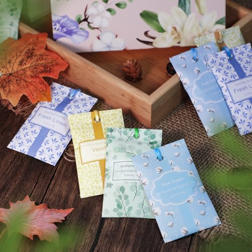 SCENTORINI Duftsäckchen, 16 Stück, Baumwolle, Leinen, Eukalyptus Salbei, Vanille Duftsachets für Kleiderschrank, Schubladen, Schränke, Raumduft, Beseitigung von Gerüchen